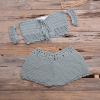 Bikini Hand-woven Lace-up Swimsuit Shorts Hollow Split Suit