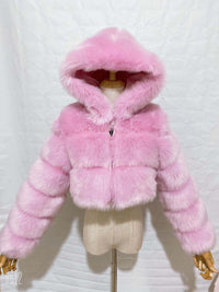 Short Hood Fox Fur Women's Long Sleeve Stitching Coat