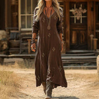 Retro Casual Plaid Womens Elegant Long-sleeve Dress