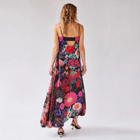 Strap-printed High-waist Belt A-line Dress