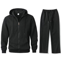 Men's Jacquard Casual Top Hoodie Cardigan Set