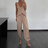Womens Home Fitness Two-Piece Set Tank Top And Wide-Leg Pants