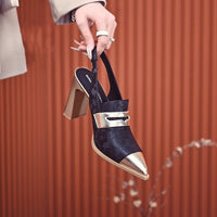 Chunky-heeled Pointed-toe Deep-vamp Versatile Strappy Sandals