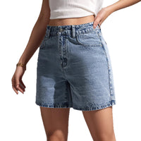 Womens Embroidered Non-Stretch Denim Shorts With Back Pockets