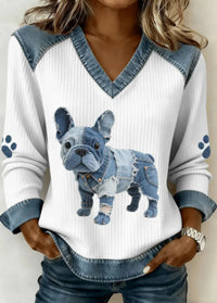 Womens Denim Football Jersey With A Crew Neck Featuring A 3D Digital Print