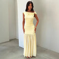 Fashionable One-Shoulder Metal-Twist Cinched Waist Mesh Dress