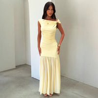 Fashionable One-Shoulder Metal-Twist Cinched Waist Mesh Dress