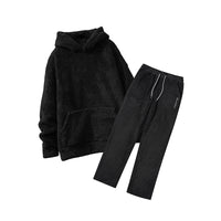 Men's Hooded Casual Loose-Fit Fashionable Personalized Coral Fleece Sweater Set