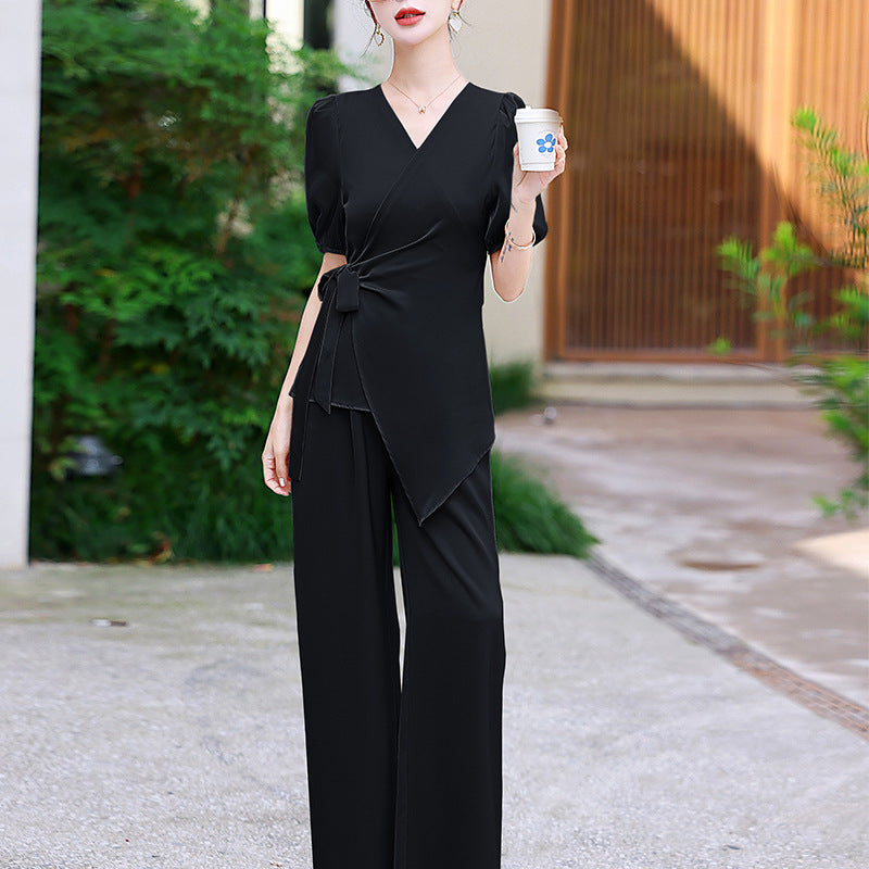 Fashionable Elegant And Capable Wide-leg Pants Two-piece Set For Women