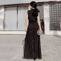V-neck bow tie wide leg jumpsuit