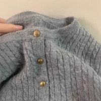 Gray Twist Small Golden Button Knitted Cardigan Wool