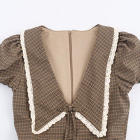 Womens Stylish Elegan Slim-Fit Plaid Lapel Dress