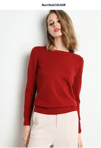 Round Neck Pure Wool Women's Long Sleeve Pullover Loose Sweater