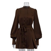 Autumn Small Stand-up Collar Long-sleeve Lace-up Dress