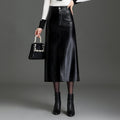 PU Leather Black Mid-length Skirt Womens Autumnwinter Style