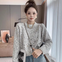 Sequined Round Neck Sweater Women's Loose And Lazy Style Design Sweater