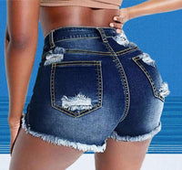 Womens Mid-Waist Slim-Fit Ripped Shorts