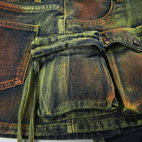 Women's Fashion Color Contrast Washing Tooling Denim Skirt