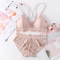 Fashion cross straps gather bra lace underwear set
