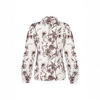 Elegant Womens Printed V-neck Blouse With Buttons And Puff Sleeves