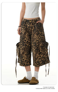 11KN American Vintage Leopard Print Loose Straight Cropped Pants