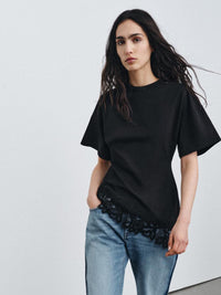Women's Elegant Designer-Look Short-Sleeve Top With Lace-Patch Hem