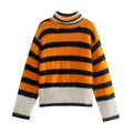 Half Turtleneck Contrast Color Striped Sweater