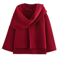 Women's Asymmetric Scarf Shorts Knitted Coat