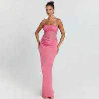 Sexy Chic Strapless Lace-Patchwork Evening Gown Long Fashion Street-Style Slim-Fit Slip Dress With Open Back
