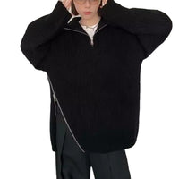 Lazy Wind Relaxed Design Zipper Turtle Neck