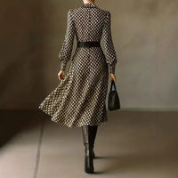 V-neck Printed Long-sleeve Tie-waist Dress