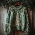 Womens Crew-neck Printed Long-sleeve Knit Sweater