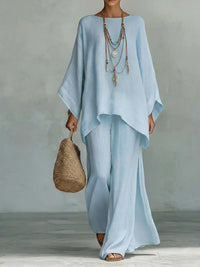 Womens Minimalist Relaxed-fit Top And Wide-leg Pants Set