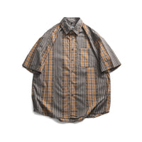 Striped Plaid Colorblock Frayed Short-sleeved Shirt