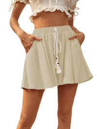 Women's Drawstring Solid-color Cotton-linen Shorts