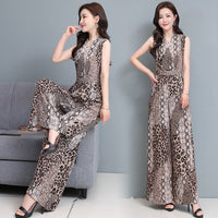 New V-neck High Waist Waistcoat Leopard Print Jumpsuit For Women