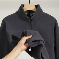 New Loose Drawstring Fleece-lined Half Zipper Sweater