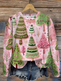Womens Casual Christmas-Print Crew-Neck Sweatshirt
