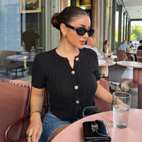 Single-breasted Cable-knit Sweater Short-sleeved Top