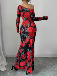 SpringAutumn Elegant Rose-Print Slit Sheath Dress