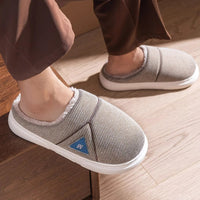 Solid Striped Home Slippers Winter Warm Fleece Shoes Men Indoor Bedroom Floor Plush Slippers For Women Couple