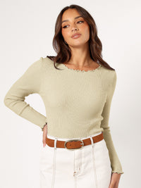 Round Neck Long Sleeve Slim Fit Shoulder Rib Women's Top