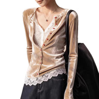 Lace-spliced Faux Two-piece Top For Women