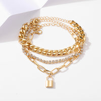 Temperament Micro-inlaid 3-layer Lock Pendant Multi-layer Anklet