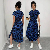 Leopard Print Front Button Shirt Belt Bow Shirt For Women