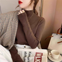 White Stand Collar Half Turtleneck Long-sleeve Knitted Undershirt