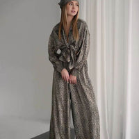 Fashionable Leopard Print Loose Ice Silk Pajamas For Women