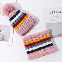 Women's Color Matching Striped Thick Warm Knitted Hat