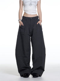 American Retro Plaid Lazy Wide Leg Machete Casual Pants For Women