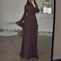 Elegant Casual High-Waisted Solid-Color Flare-Sleeve Dress